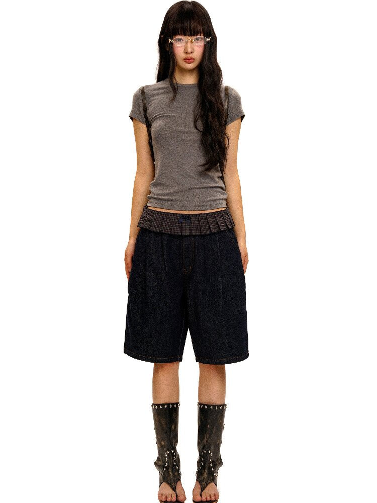 Pleated Plaid Straight Leg Jeans【s0000017912】