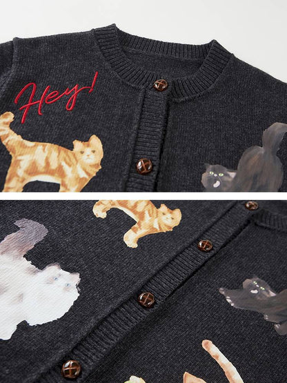 Playful Kitten Print Knit Cardigan【s0000014395】