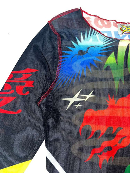 Y2K Millennium Print Long Sleeve Mesh Top【s0000014915】