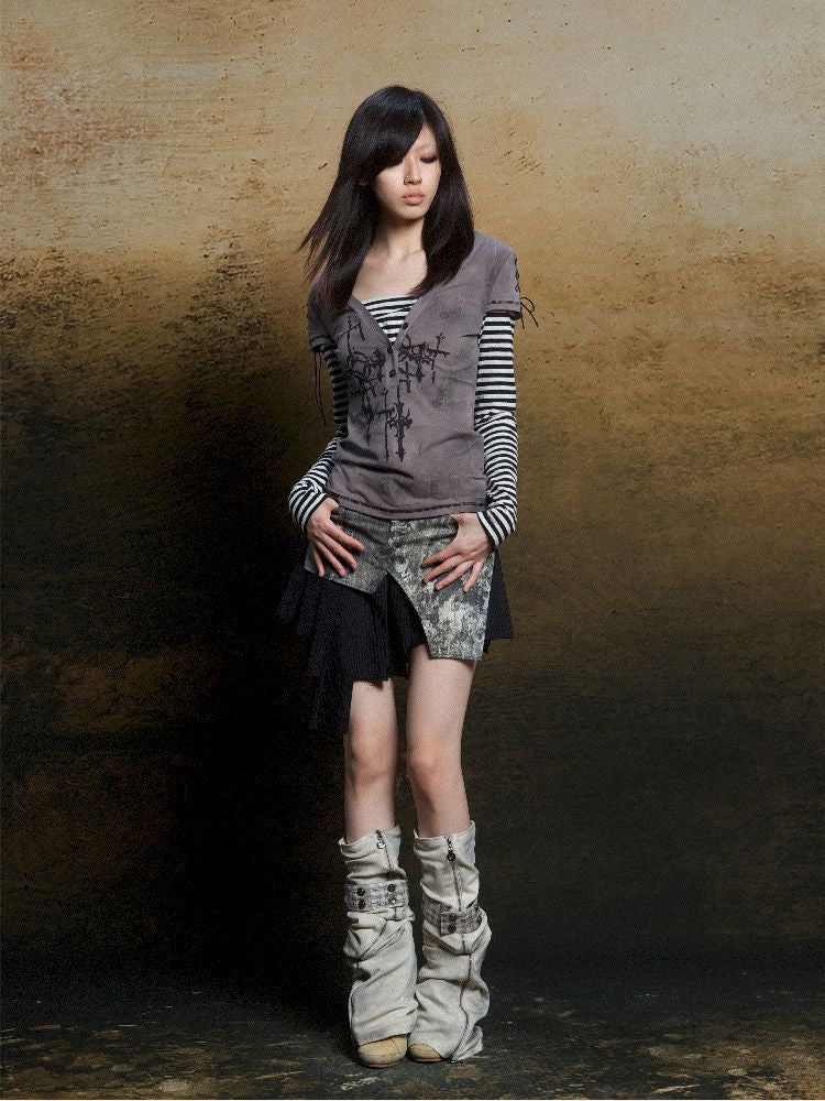 토템 크로스 인쇄 긴 슬리브 티셔츠 [S0000011819]