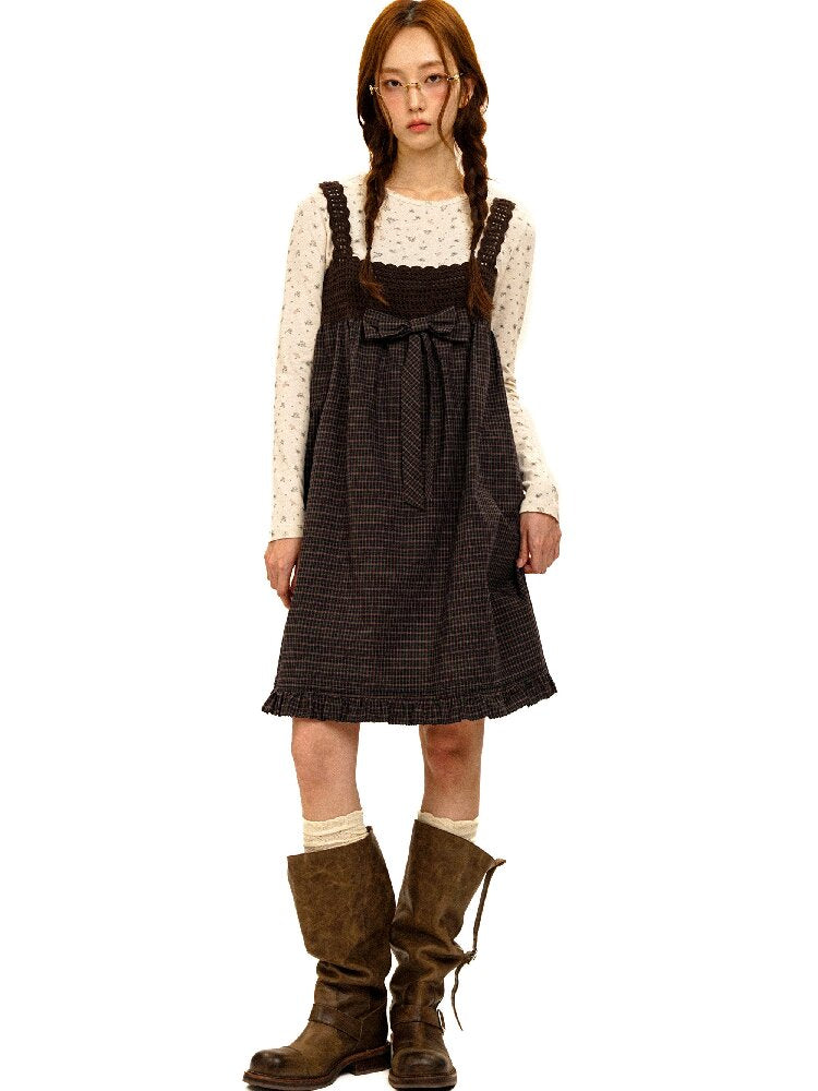 Wristhook Plaid Bow Slip Dress【s0000017937】