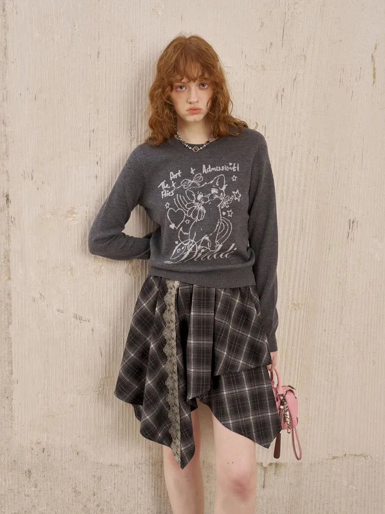 Kitten Crewneck Oversized Sweater Knit Top【s0000014065】