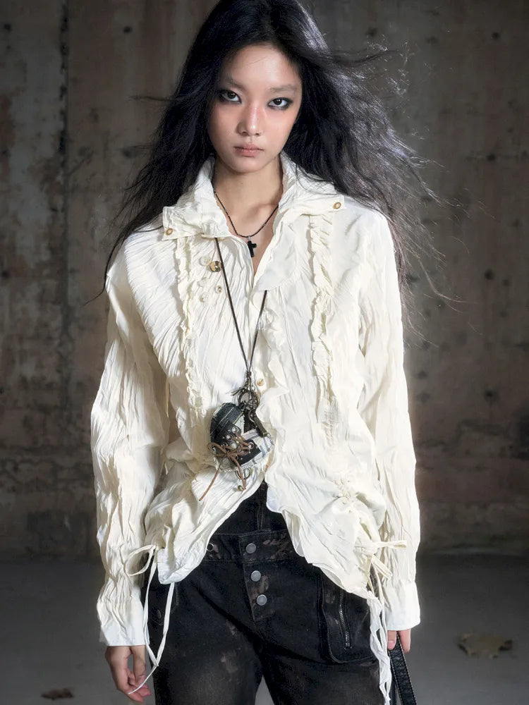 Drawstring Black-Gray Checkered Shir【s0000013959】