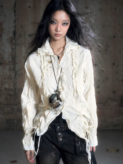 Drawstring Black-Gray Checkered Shir【s0000013959】