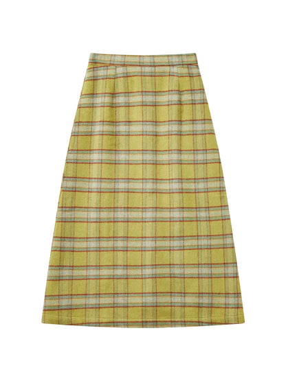 Retro Versatile Wool Plaid Long Skirt【s0000013993】