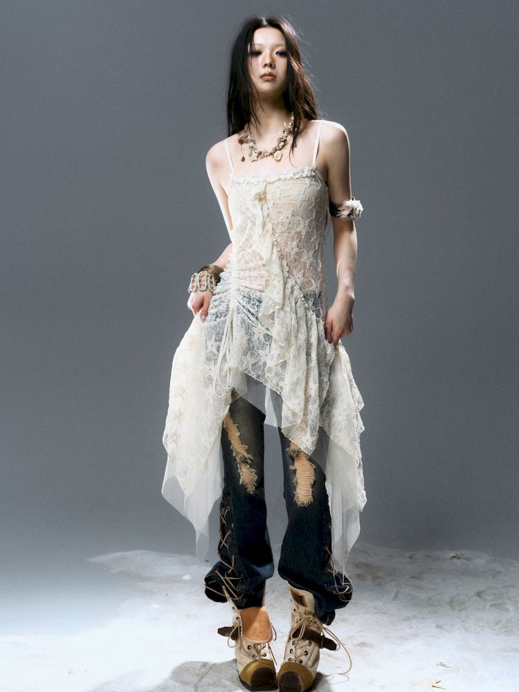 No-wash slim-fit ripped low-rise jeans【s0000012805】