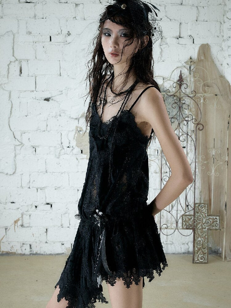 Romantic Velvet Drawstring Slip Dress【s0000016982】