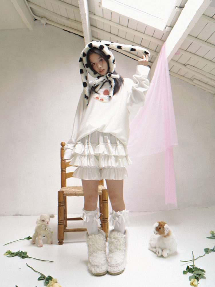 Polka Dot Shearling Rabbit Ear Hat【s0000014528】