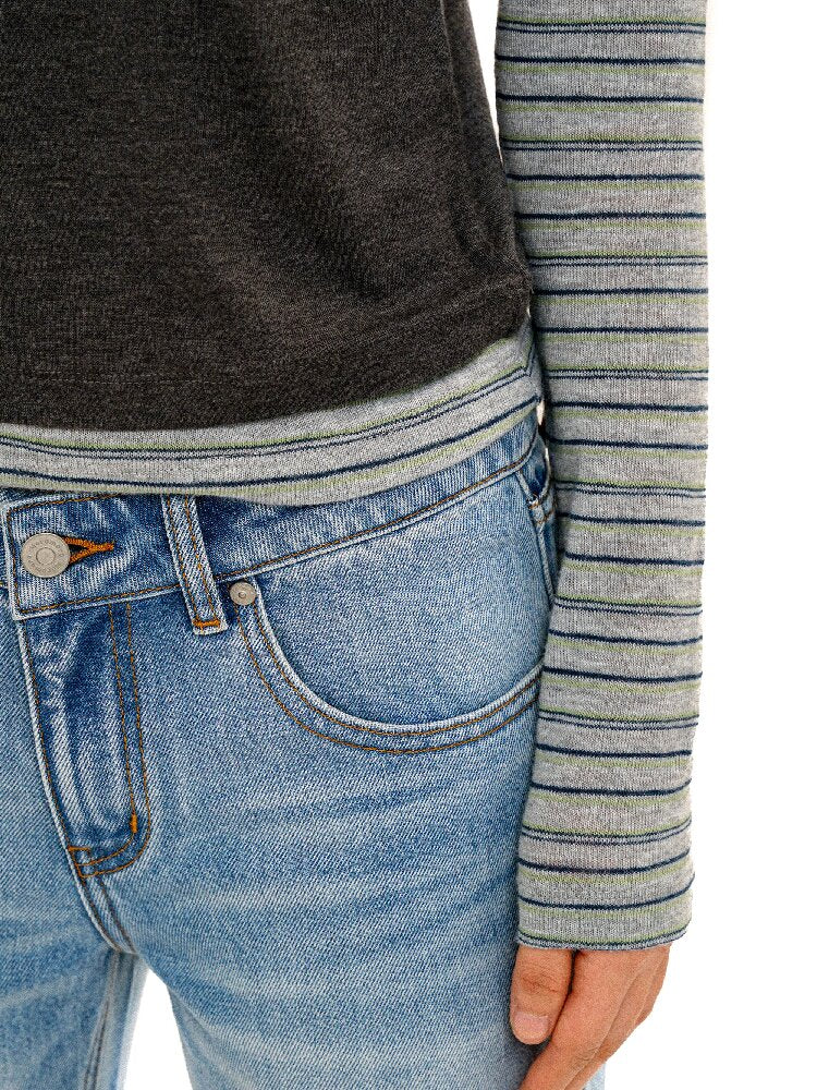 Tencel Wool Stripe Contrast T-Shirt【s0000016417】