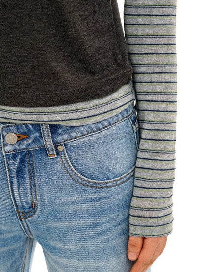 Tencel Wool Stripe Contrast T-Shirt【s0000016417】