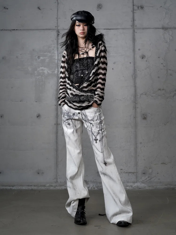 Denim Distressed Wide-Leg Pants【s0000013949】