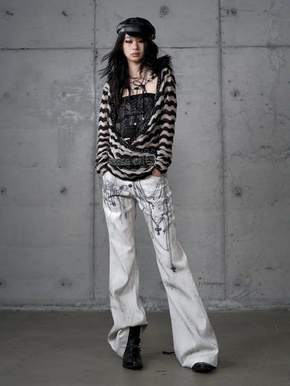 Denim Distressed Wide-Leg Pants【s0000013949】