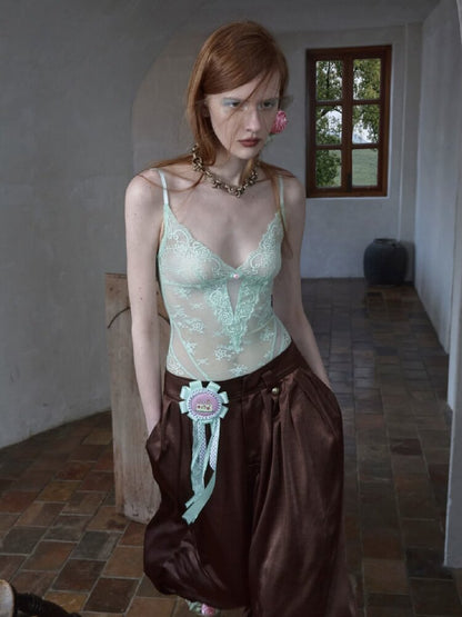 Lace Mesh Patchwork Bodysuit Blouse【s0000016908】
