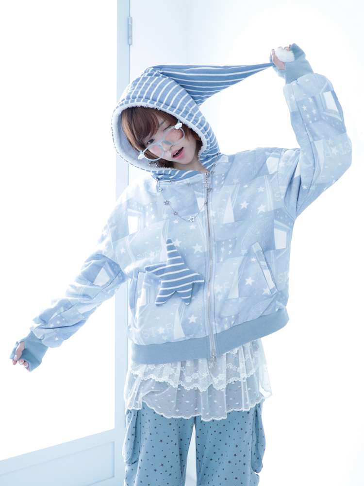 Ghost Horse Star Print Diagonal Zip Jacket【s0000014691】