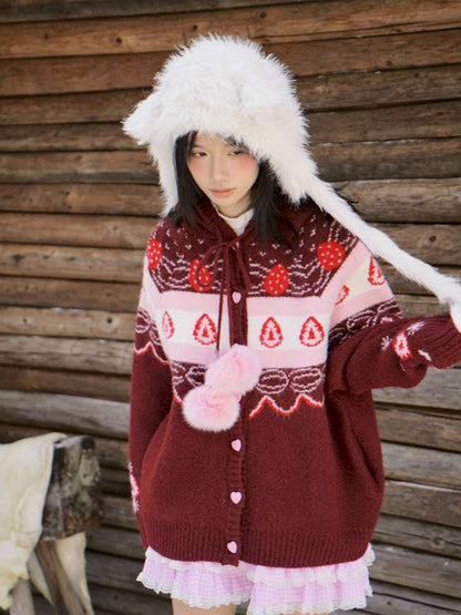 Strawberry Cake Fair Isle Knit Cardigan【s0000014944】