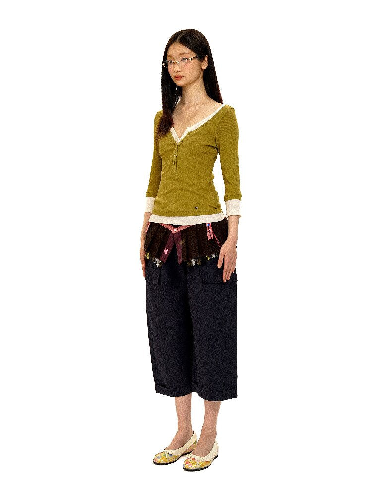 Two Piece Contrasting Henry Top【s0000016112】