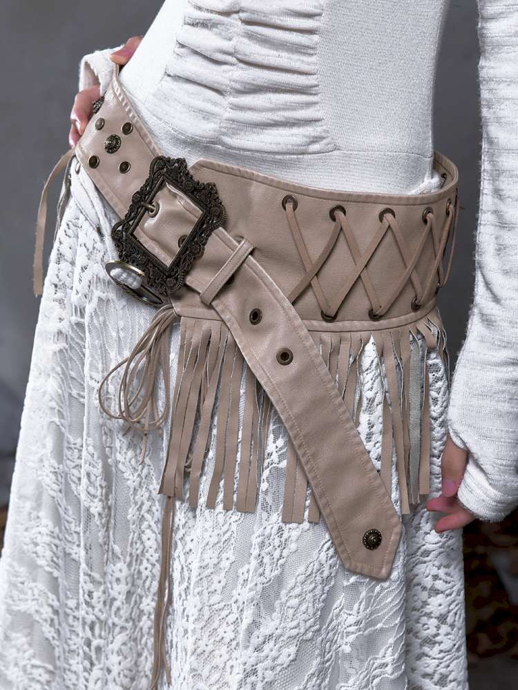 Heavy-Duty Fringe Wide Leather Belt【s0000014476】