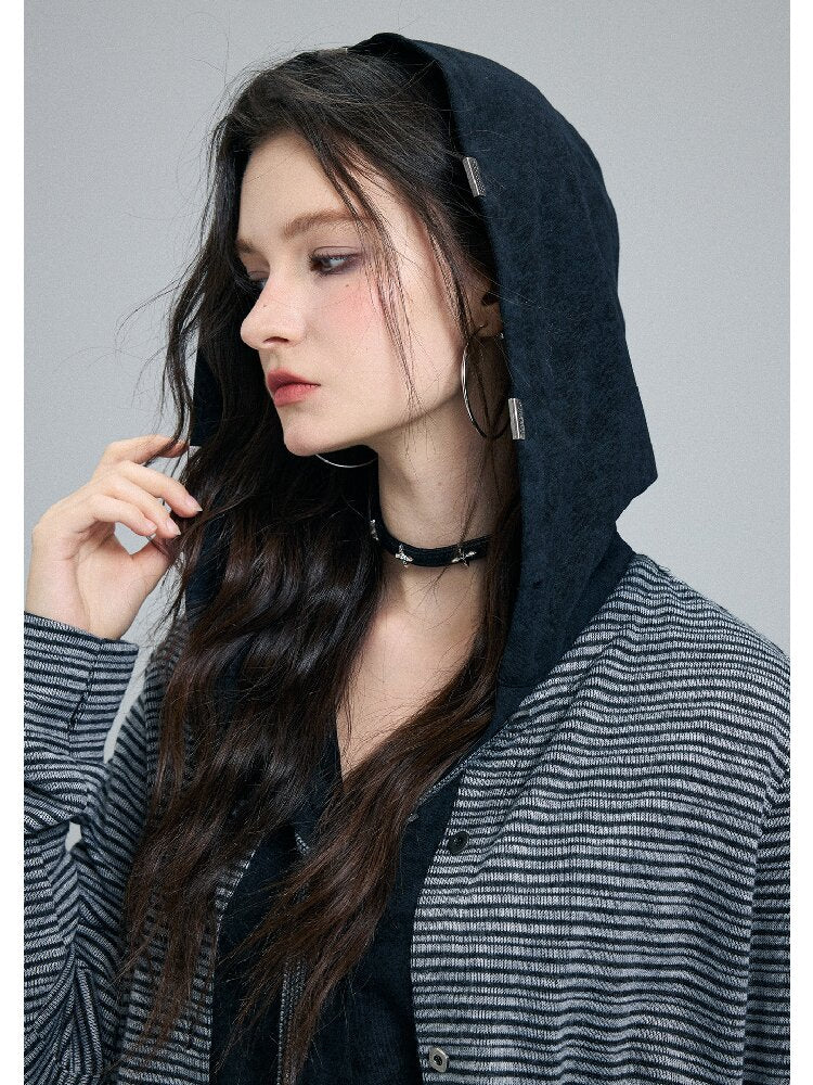 Fake Two-Piece Striped Hooded Cardigan【s0000016257】