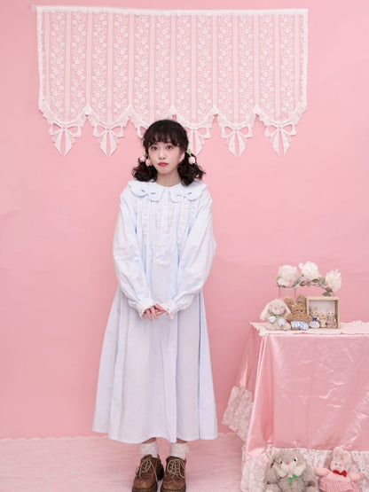 Round Neck Embroidered Blue Lace Dress【s0000013493】