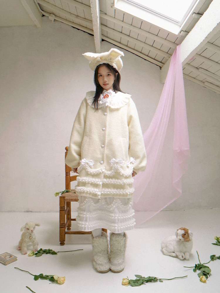 Lace Wool Bubble Sleeve Coat【s0000014532】