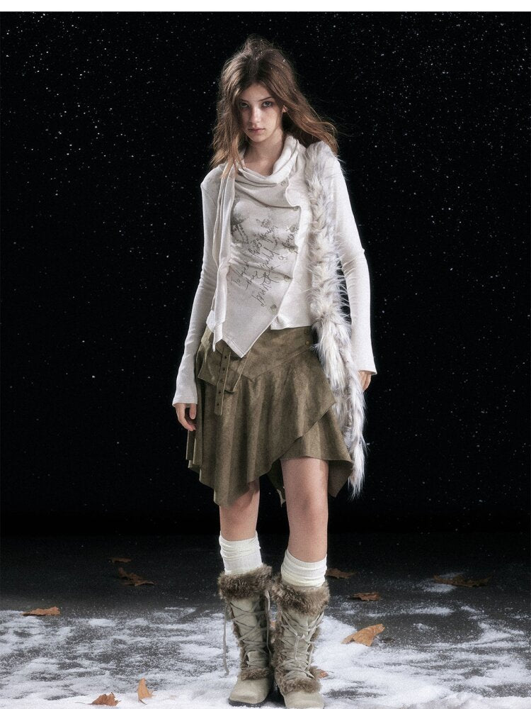 Mottled Graffiti Pleated Knit Top【s0000015552】