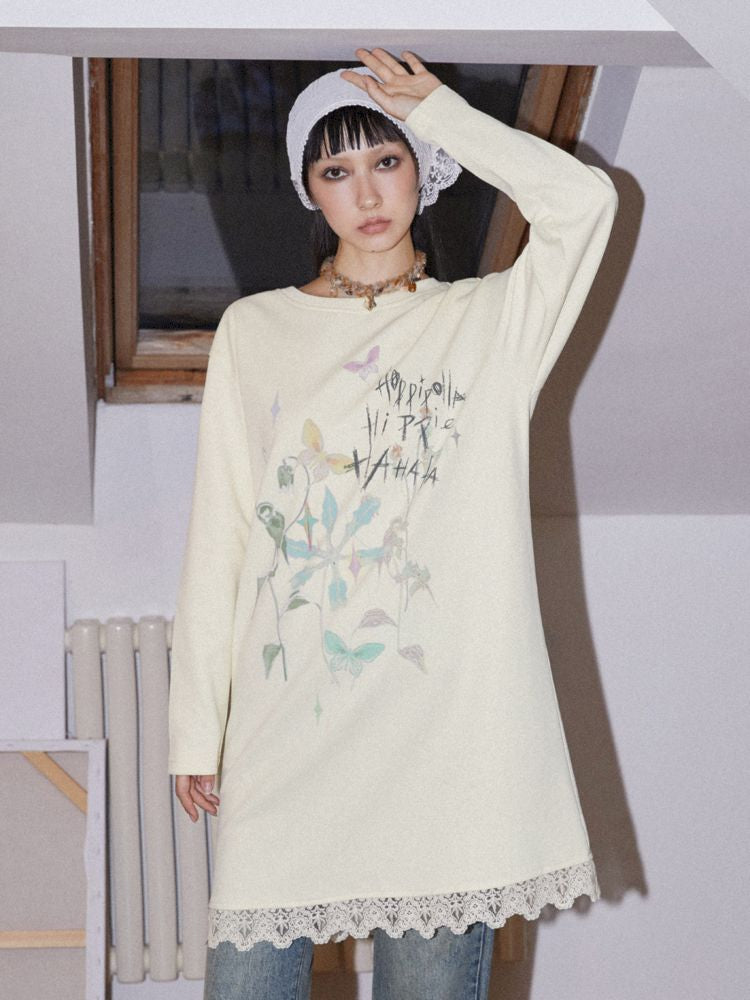 Printed Loose Casual Long Sleeve T-Shirt Dress [S0000010098]