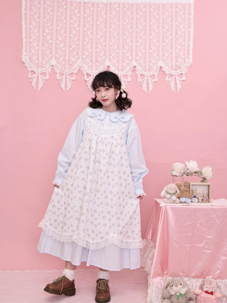 Lace petal hem smocked skirt tank dress【s0000013497】