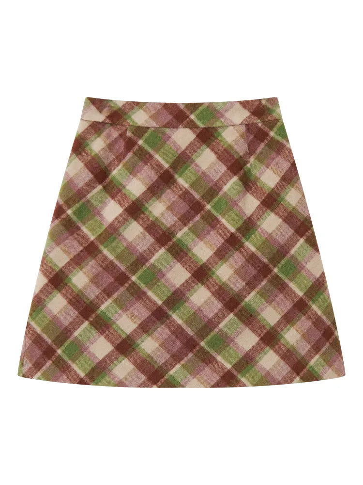 College-Style Casual Wool Plaid A-Line Skirt【s0000013983】