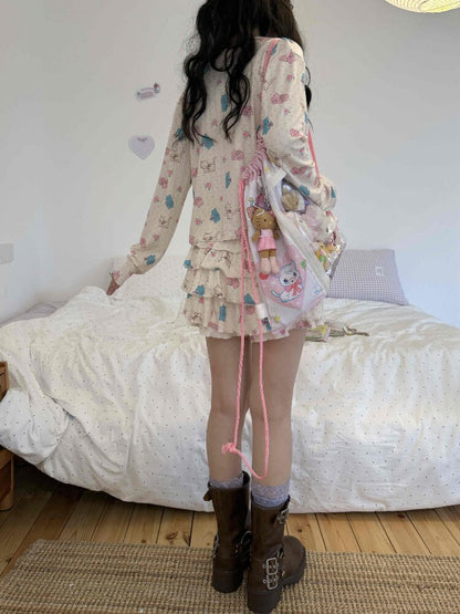Cat Rose Print Cardigan Camisole Set【s0000017509】