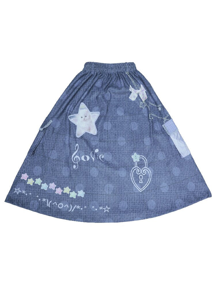 Faux Linen Polka Dot A-Line Skirt【s0000017131】