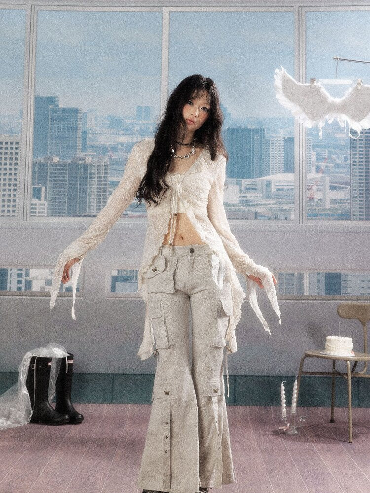 Irregular Ruffled Lace Shirt【s0000016280】