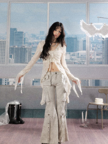 Irregular Ruffled Lace Shirt【s0000016280】