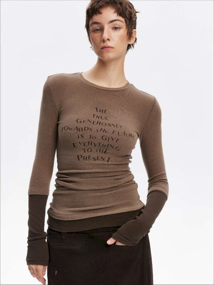 Fake Two-Piece Letter Print Slim Long-Sleeve T-Shirt【s0000014874】