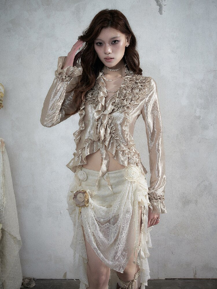 Wood Flange Waist-Cinching Shirt【s0000017986】