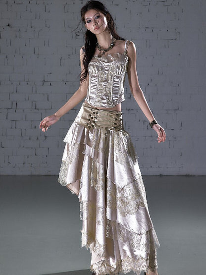 Lace Satin Fake Two Corset【s0000015936】