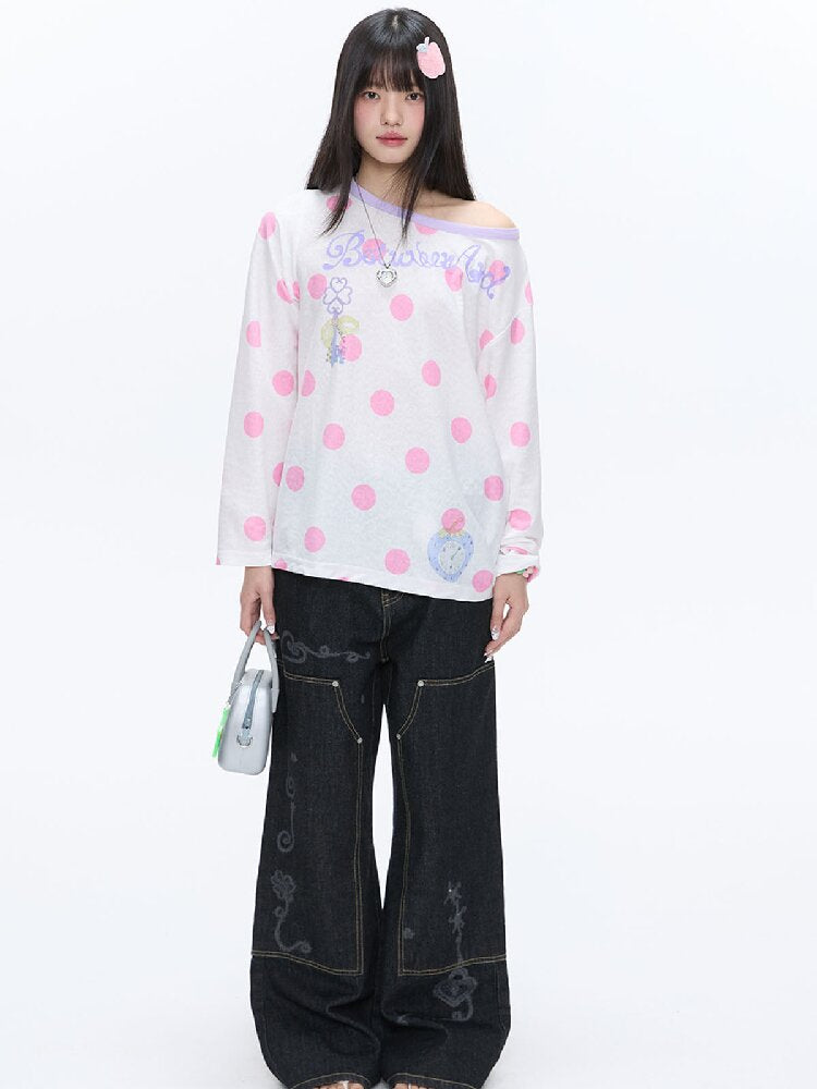 Polka Dot Stripe Long Sleeve Top【s0000016397】