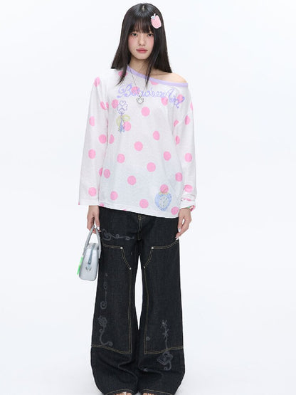 Polka Dot Stripe Long Sleeve Top【s0000016397】