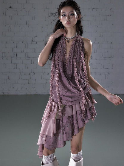 Lace Irregular Hem Halter Dress【s0000016206】