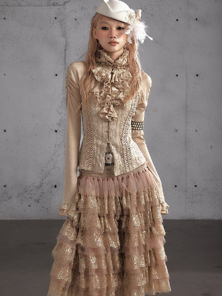 Ruffle Lace Long Sleeve Top【s0000019154】