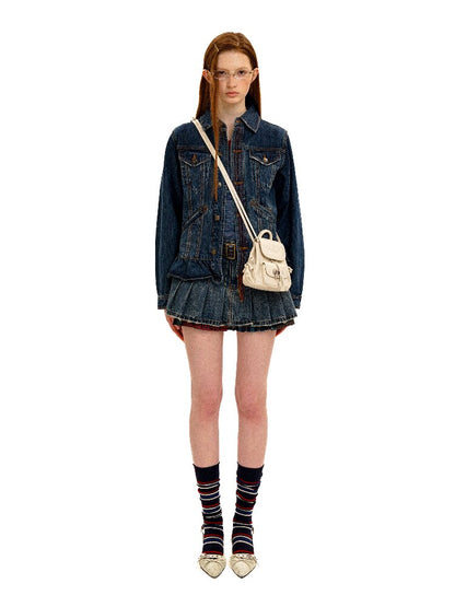 Vintage Denim Fringe Jacket Skirt【s0000016091】