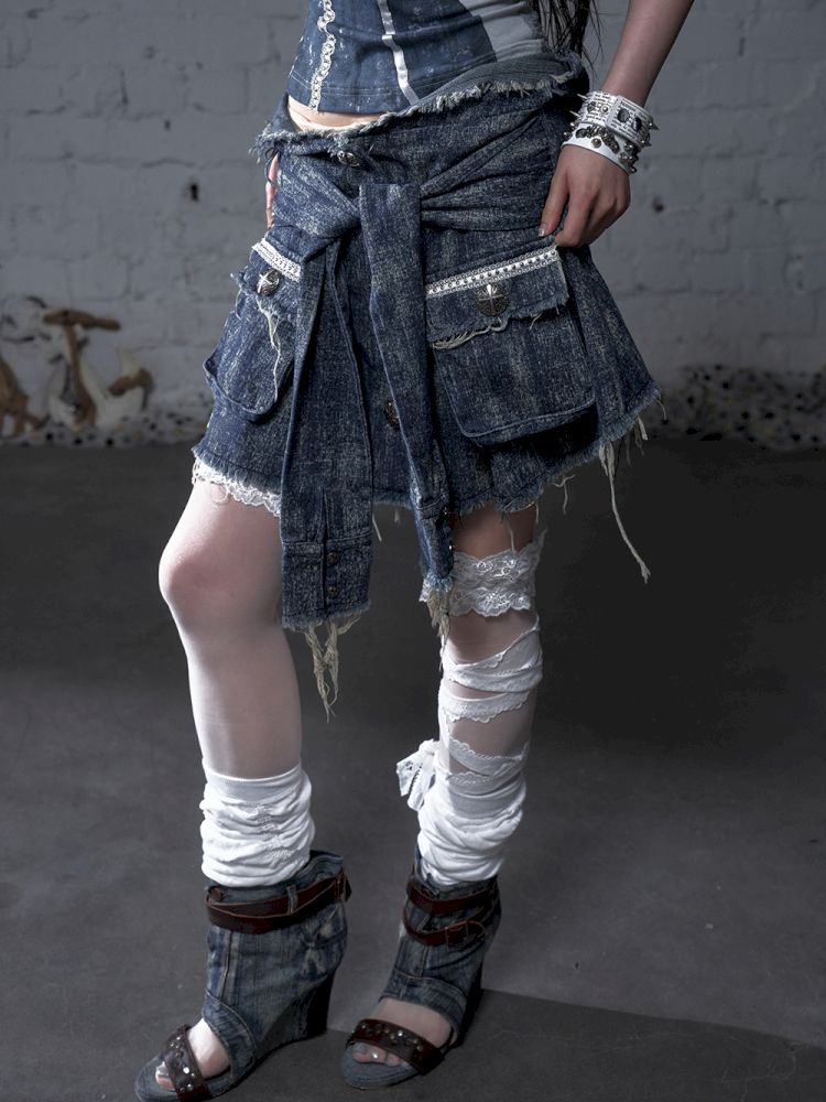 Hooded washed denim shirt dress skirt【s0000012784】