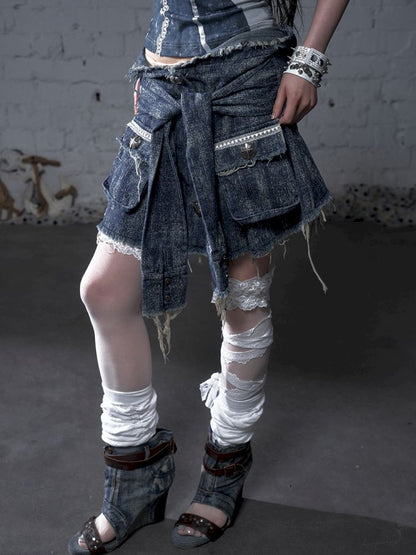 Hooded washed denim shirt dress skirt【s0000012784】