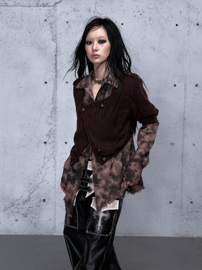 Check Knit Fake Two Piece Shirt【s0000015547】