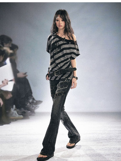 Splicing Hole Grunge Straight Jeans【s0000016284】