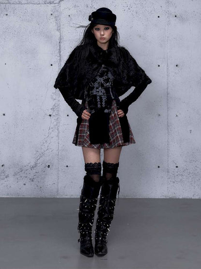 Vintage Baroque Velvet Check Dress【s0000014935】