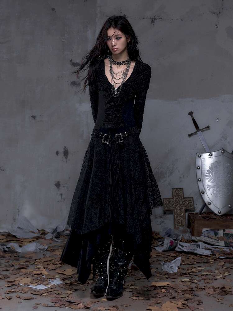 Lace Slimming Patchwork Knit Dress【s0000014467】