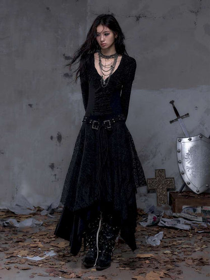 Lace Slimming Patchwork Knit Dress【s0000014467】