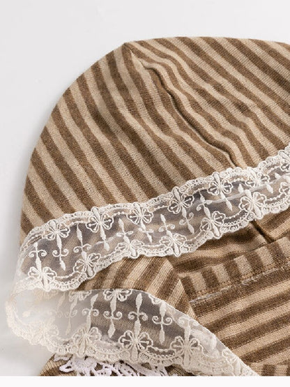 Lace Patchwork Striped Knit Top【s0000019240】