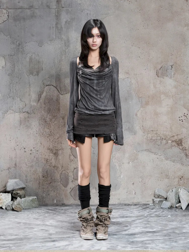 Off-Shoulder Ruffled Mid-Length Slimming Punk Top【s0000014124】