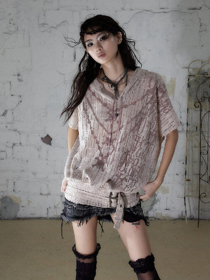 Ripped Knit Hooded Short Smock T Shirt【s0000016993】